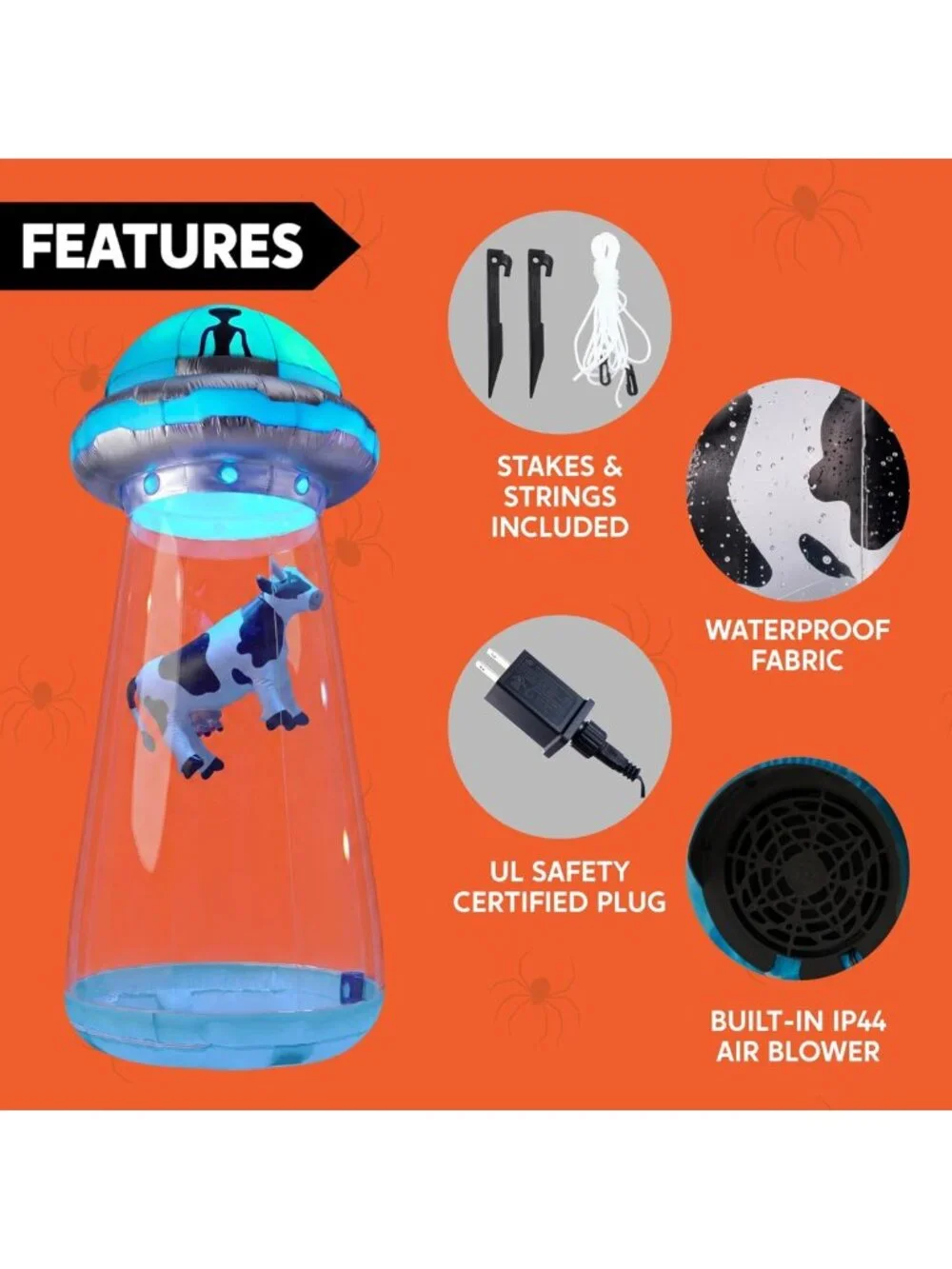 9FT Halloween Inflatable UFO Decor - LED Alien Yard Decoration for Outdoor Party